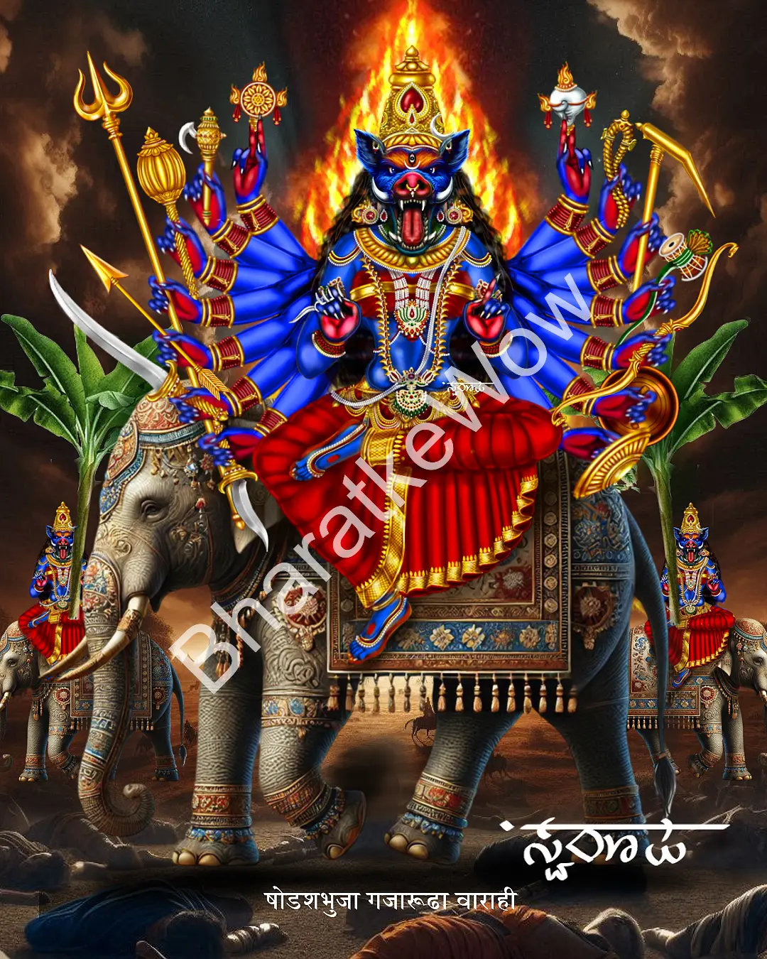 16 hand varahi Gajārūḍha Ṣoḍaśabhujā Vārāhī | Canvas Art Print - Image 1