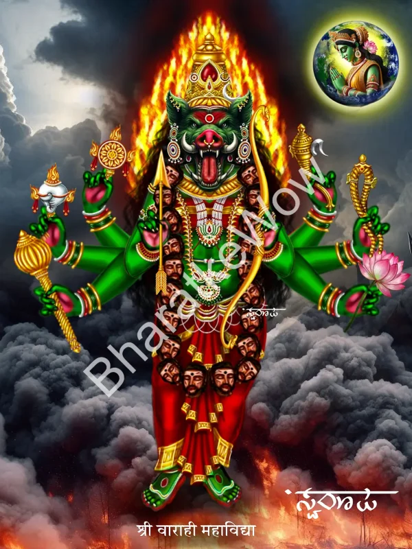 Mahāvidyā Vārāhī canvas painting by Swaroop – The vast, cosmic Vārāhī of the Mahākāla Saṃhitā