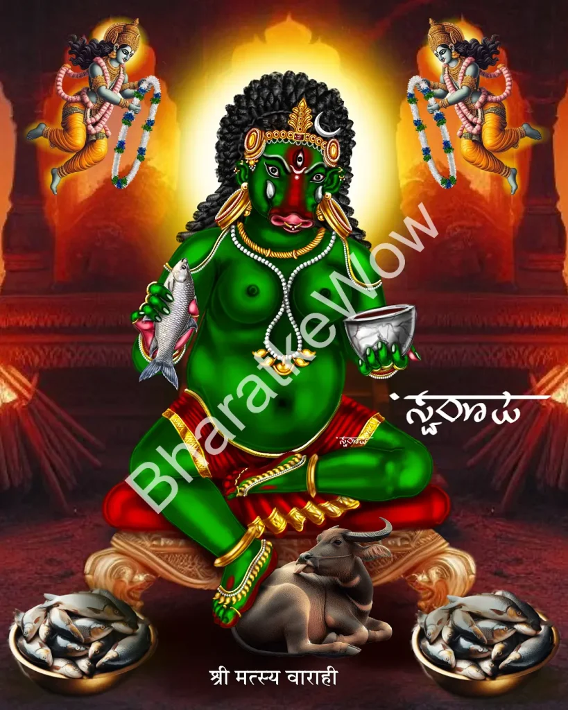 Matsya Vārāhī canvas painting by Swaroop – The fish-holding Vārāhī of the Chaurasi temple, Odisha