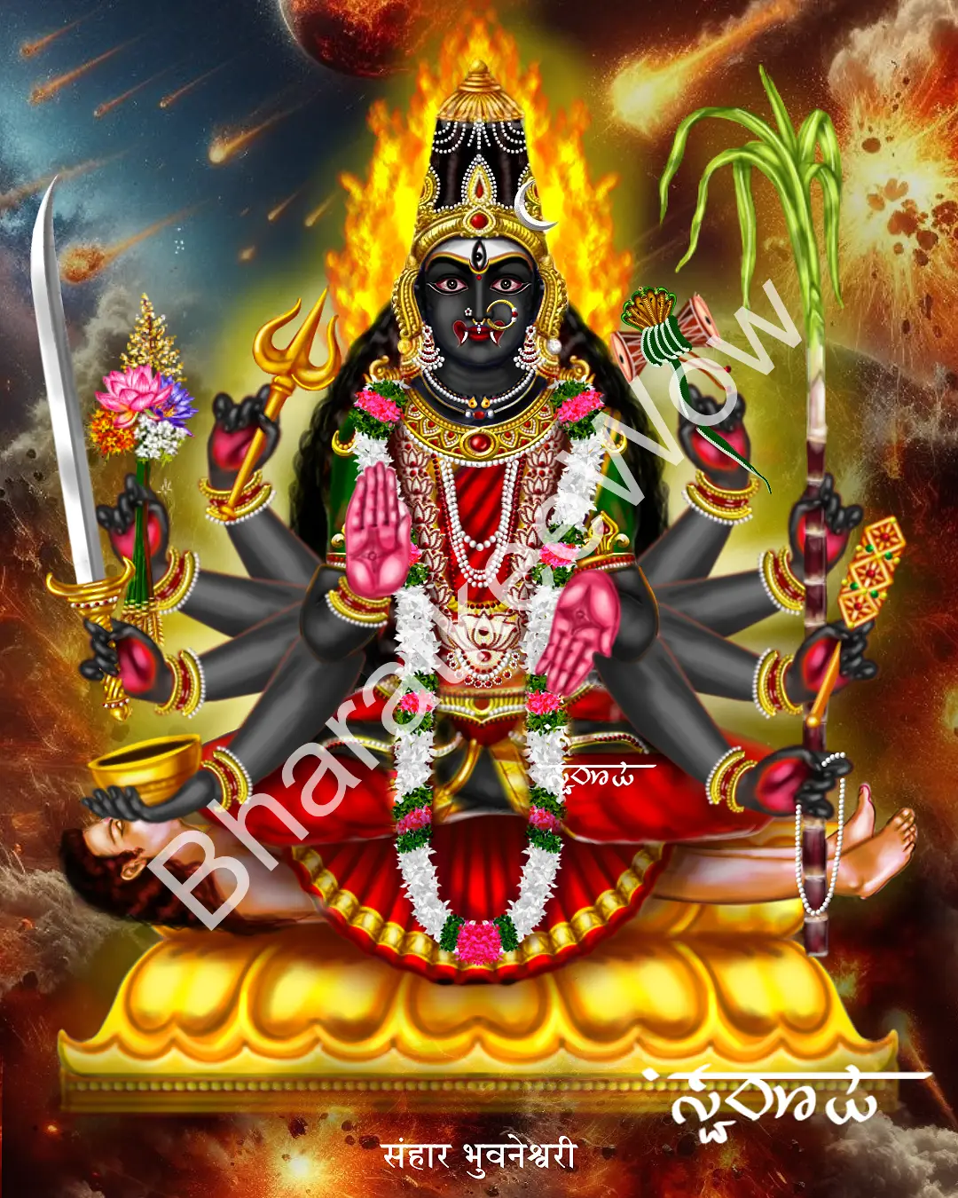 Saṃhāra Bhuvanēśvarī – Canvas Art Print by Swaroop Saṃhāra Bhuvanēśvarī canvas painting by Swaroop – Bhuvanēśvarī as dissolution — ten-armed and dark, the destroyer of fear