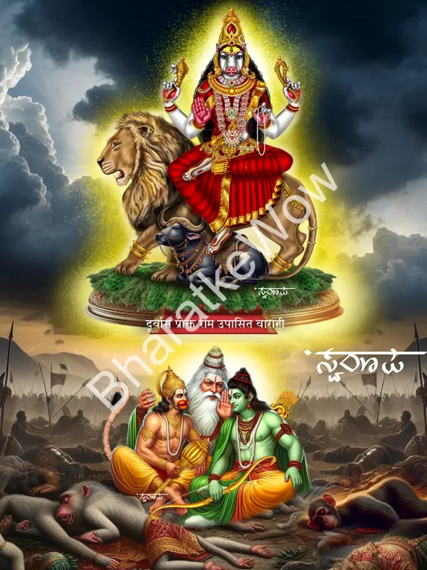 Vārāhī of the Vārāhī Tantra canvas painting by Swaroop – The Vārāhī revealed by Durvāsā and worshipped by Rāma