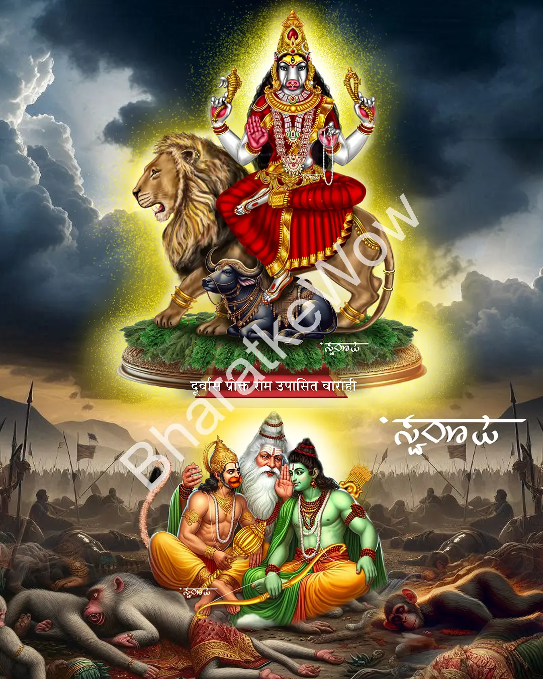 Vārāhī of the Vārāhī Tantra – Canvas Art Print by Swaroop Vārāhī of the Vārāhī Tantra canvas painting by Swaroop – The Vārāhī revealed by Durvāsā and worshipped by Rāma